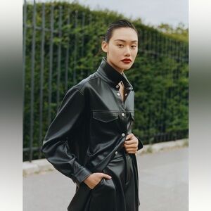 Avec Les Filles Black Leather Shirt Jacket from Anthropologie